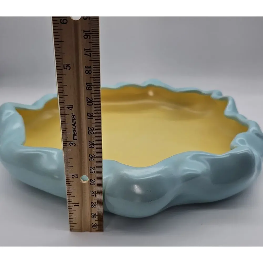 Vintage Metlox PoppyTrail Blue & Yellow Free Form Centerpiece Bowl MCM USA